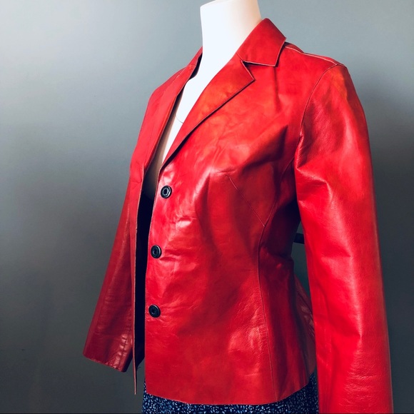 100% Leather Jacket - Bright Fire Engine Red - Picture 3 of 6